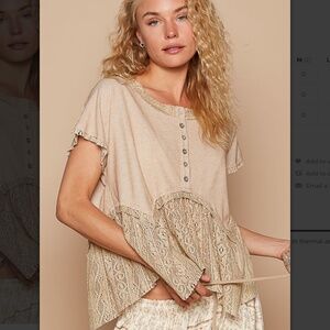 POL Beige Lace Detail Top